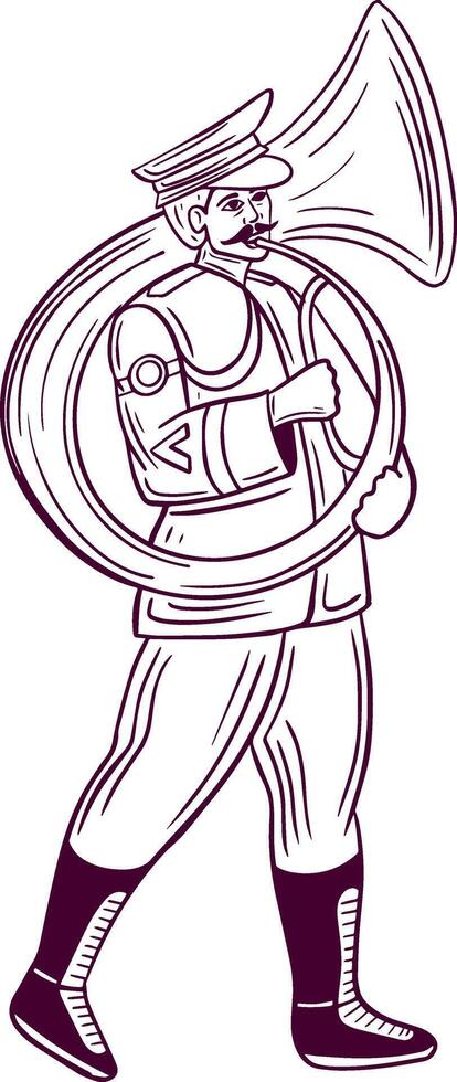 latão banda personagem jogando sousaphone mão desenhado vetor