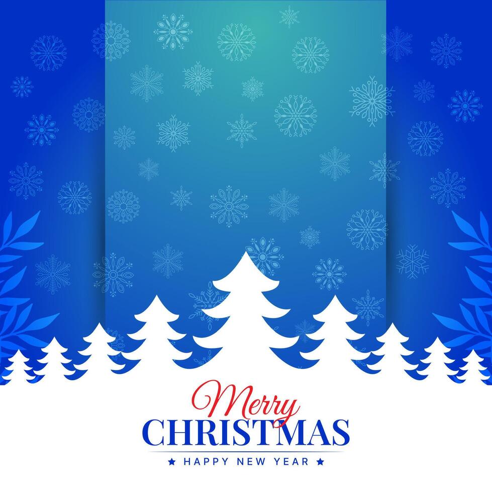 alegre Natal árvore cumprimento em azul floco de neve fundo vetor