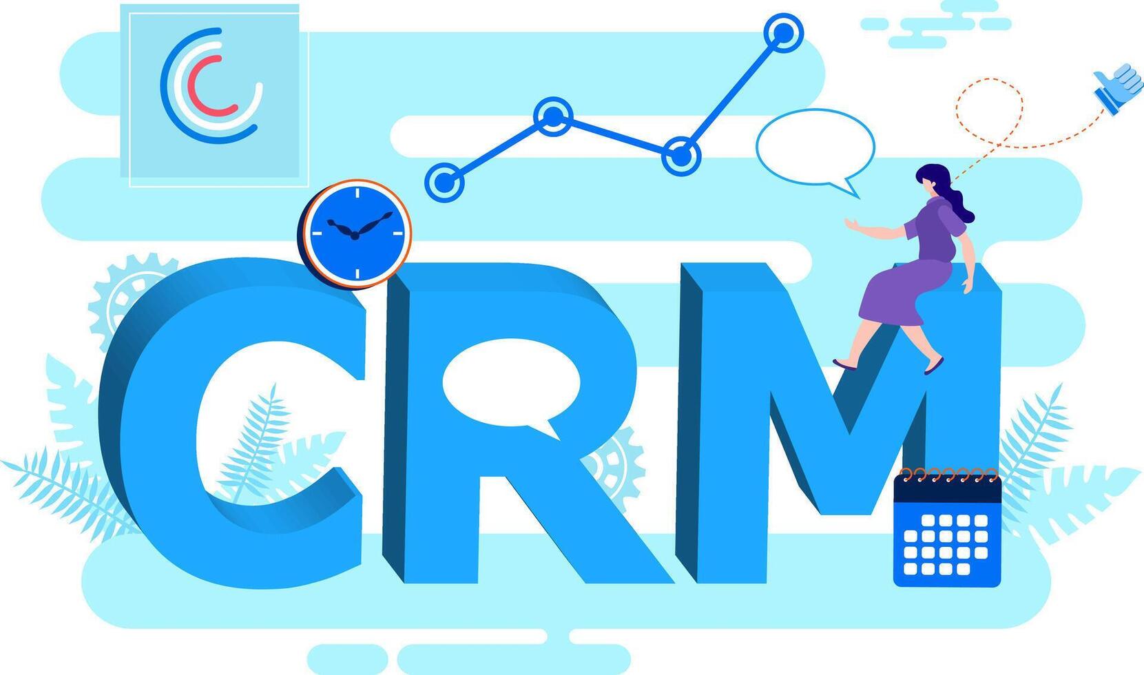 cliente relação gerenciamento, crm com gráfico relógio e pessoas vetor