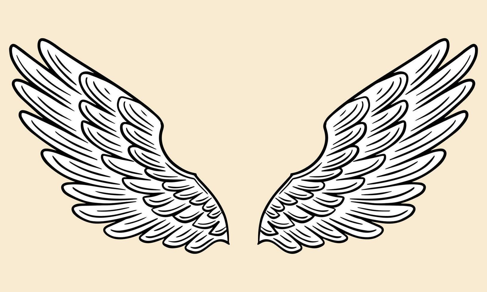 asas anjo asas pássaro mosca mão desenhado vetor