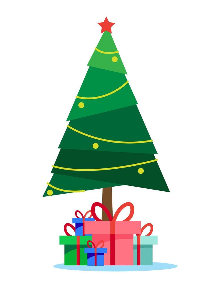 Natal árvore com presentes debaixo árvore vetor