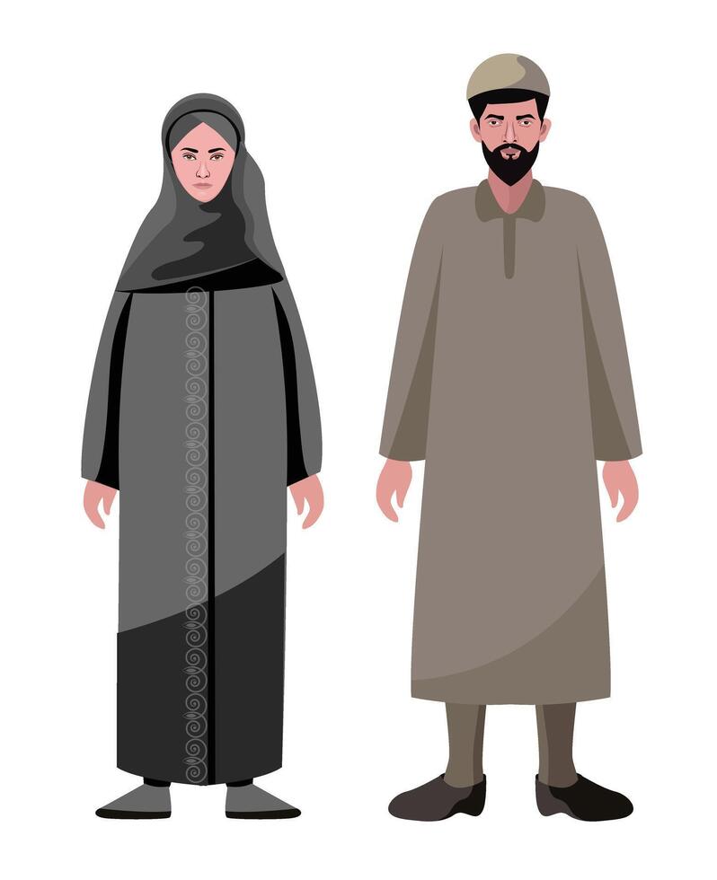 Caxemira muçulmano homem e mulher, casal vetor