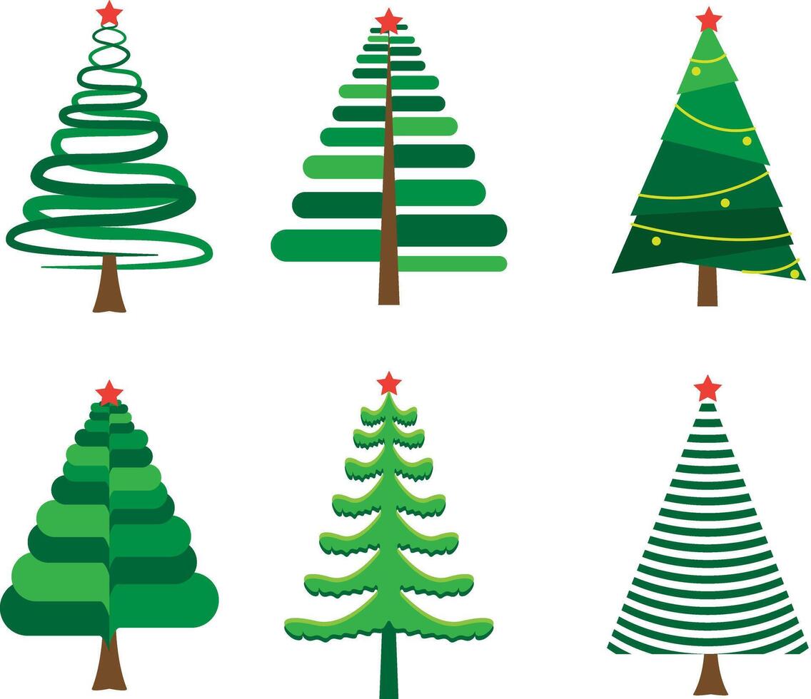 Natal árvore arte, moderno plano desenhos vetor ilustração