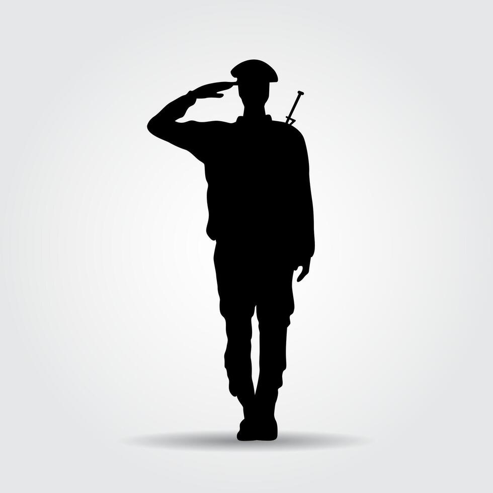 soldado exército saudando figura silhueta vetor