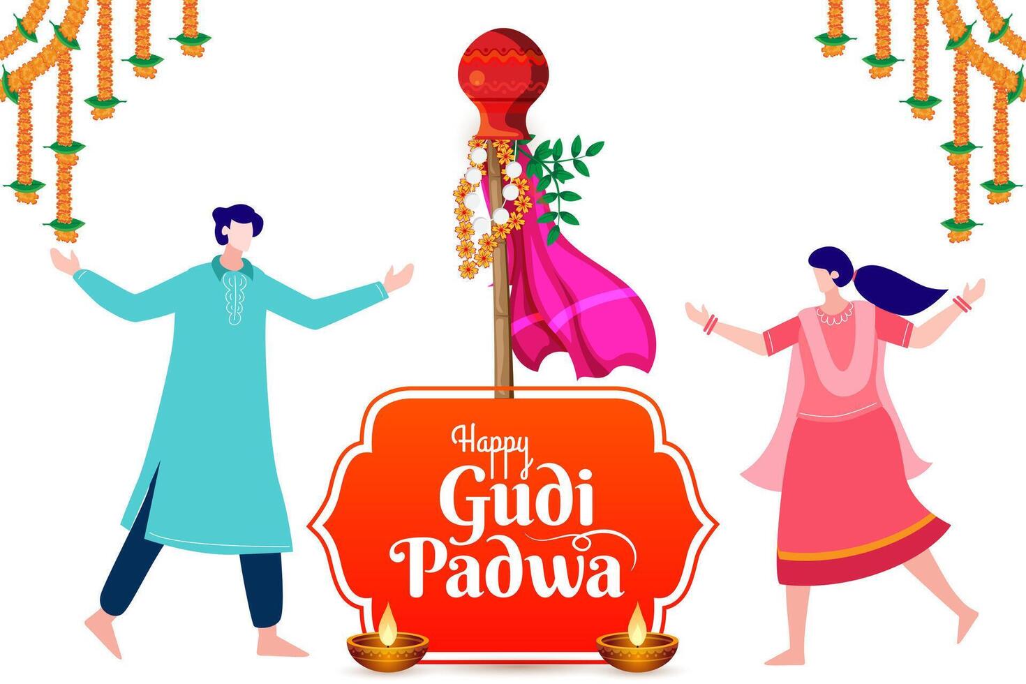 cultural marathi hindu Novo ano festival gudi Padwa celebração cumprimento fundo vetor