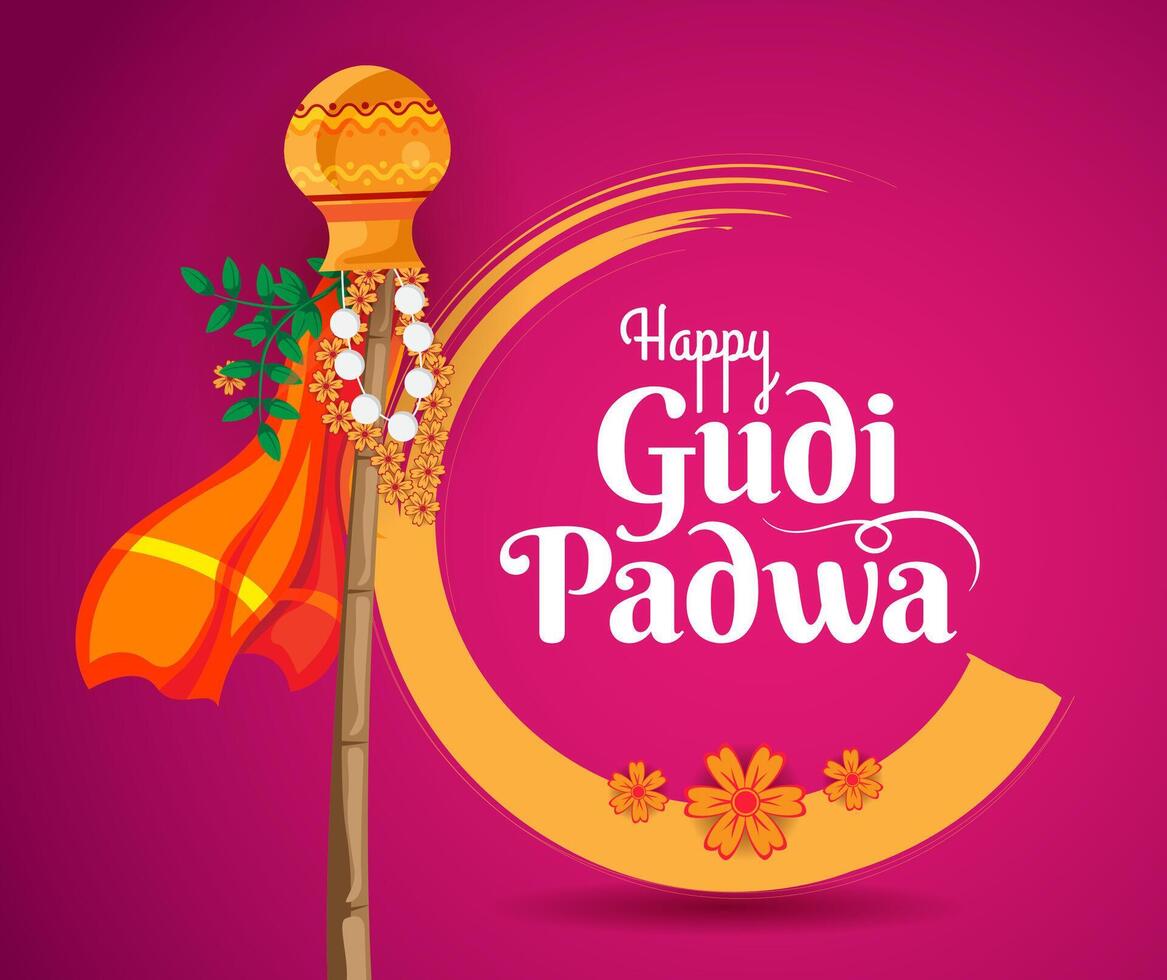 cultural hindu Novo ano festival gudi Padwa celebração tradicional Projeto vetor