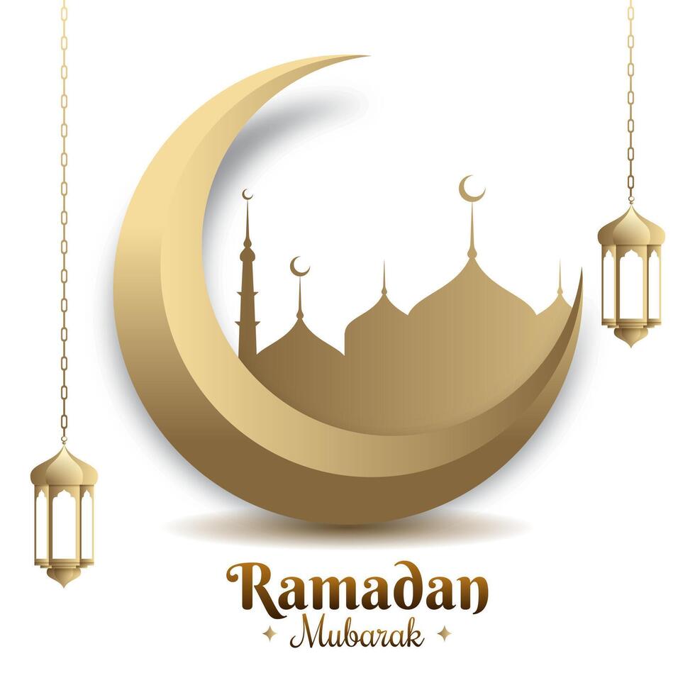 ramzan Mubarak cumprimento com islâmico mesquita estrutura e eid lua vetor