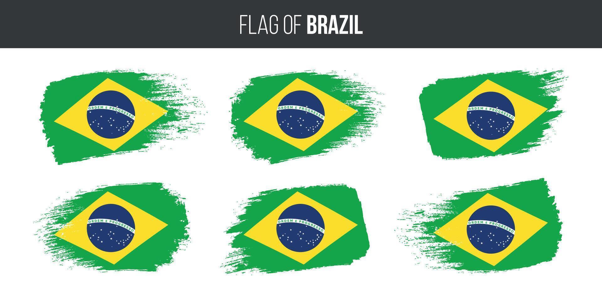 Brasil bandeiras conjunto escova acidente vascular encefálico grunge vetor ilustração bandeira do Brasil isolado em branco