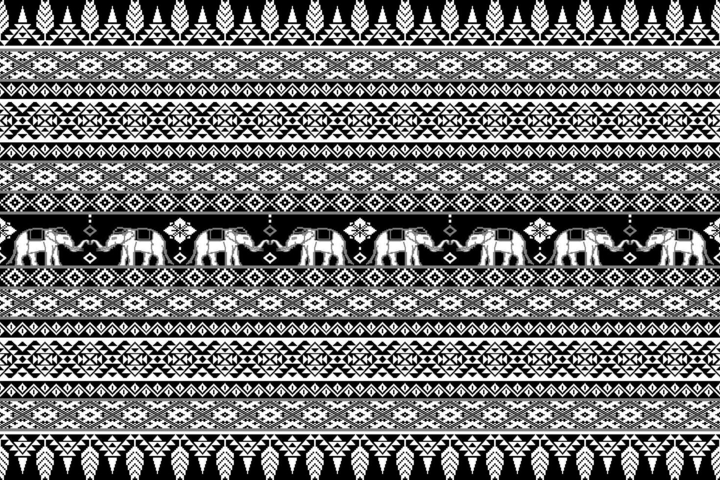 étnico branco tailandês elefante desatado padronizar em Preto fundo. vetor ilustração para tecido, têxtil, tapete, telha, invólucro, papel de parede e fundo