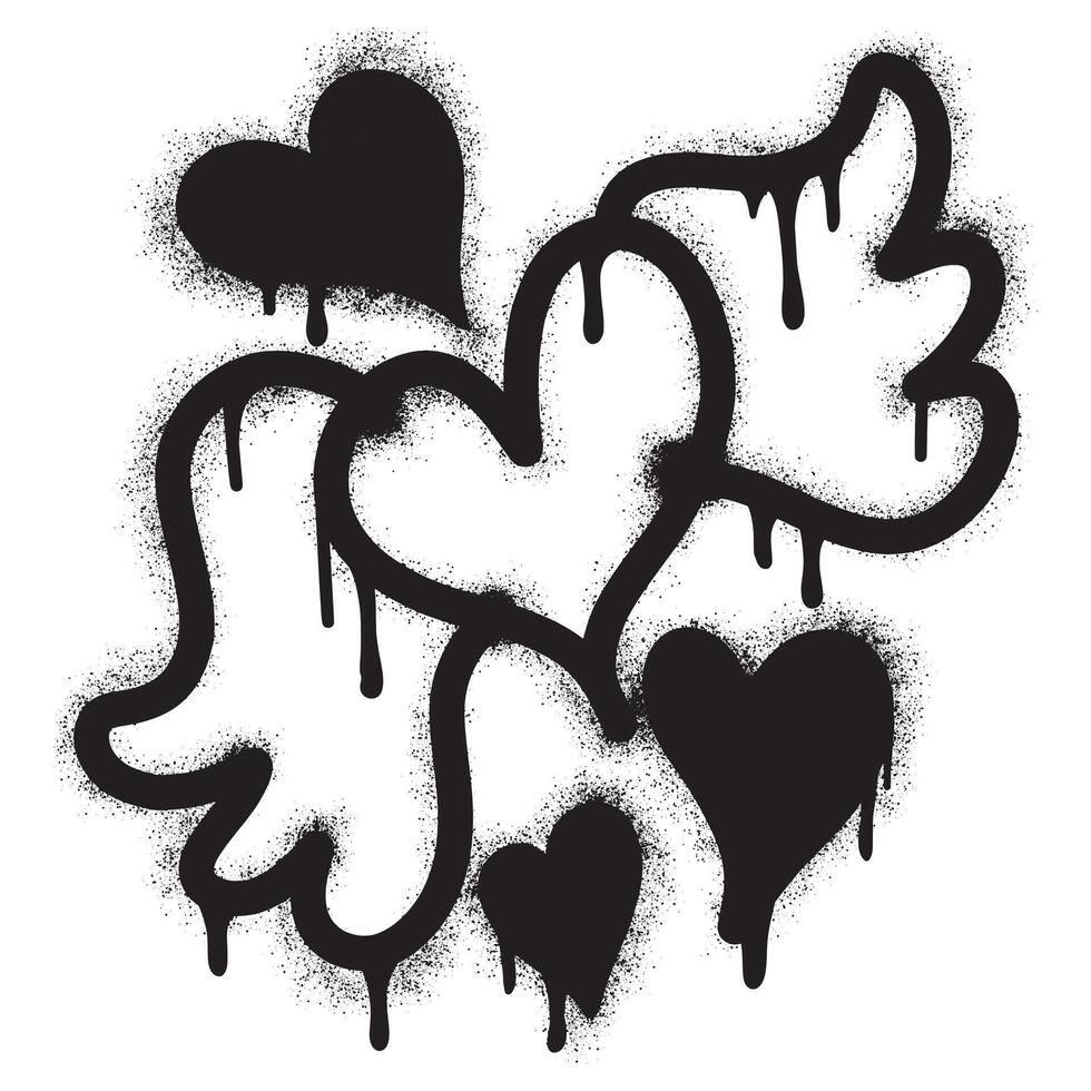spray pintado grafite coração asas ícone pulverizado. grafite amor asas símbolo com sobre spray dentro Preto sobre branco. vetor ilustração.