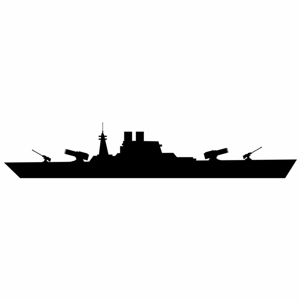 encouraçado silhueta ícone vetor. navio de guerra silhueta para ícone, símbolo ou placa. encouraçado símbolo para militares, guerra, marinha, conflito e patrulha vetor