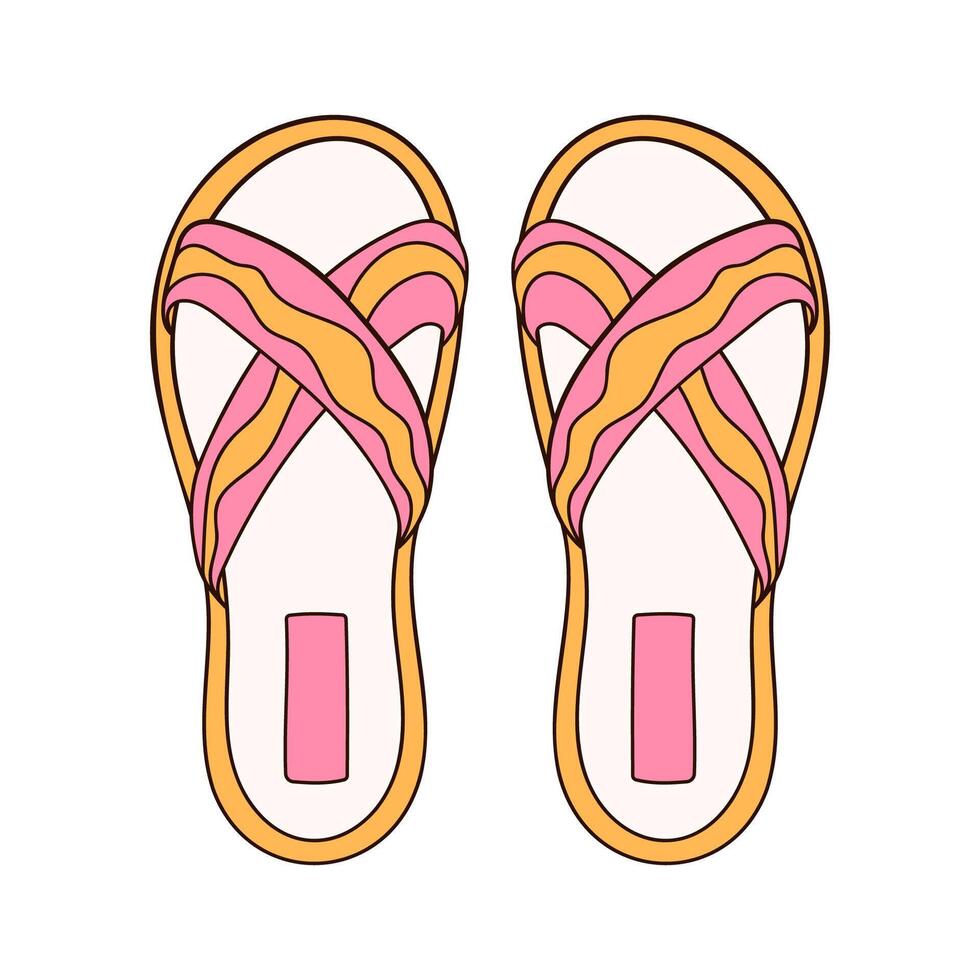 chinelo com onda listras amarelo e Rosa cor ícone dentro desenho animado estilo. chinelo de dedo fêmea sapatos para de praia esboço símbolo. vetor ilustração isolado em uma branco fundo.