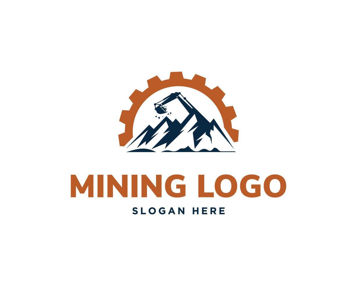 simples escavadora mineração criptografia montanha logotipo Projeto vetor ilustração.