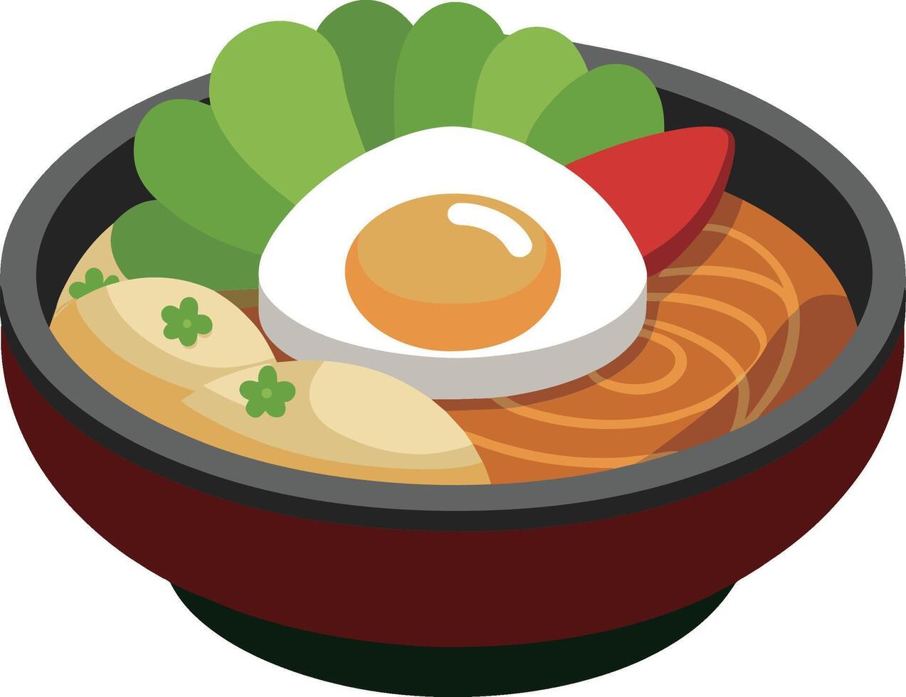 ramen com Macarrão verde vegetal ovo e cenoura Japão Comida vetor