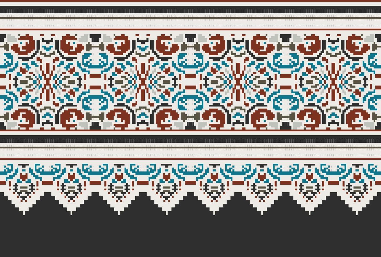 pixel Cruz ponto padronizar com floral projetos. tradicional Cruz ponto bordado. geométrico étnico padrão, bordado, têxtil ornamentação, tecido, mão costurado padrão, cultural costura vetor