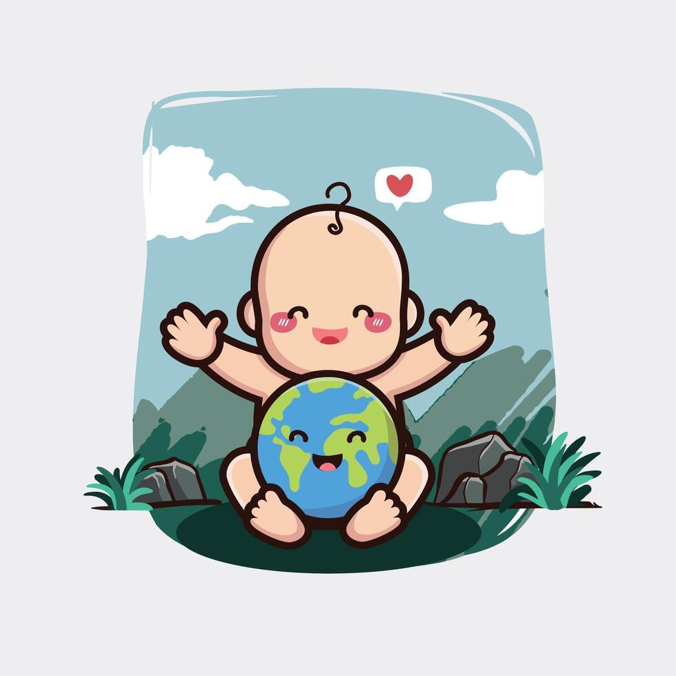 fofa bebê abraçando terra planeta vetor