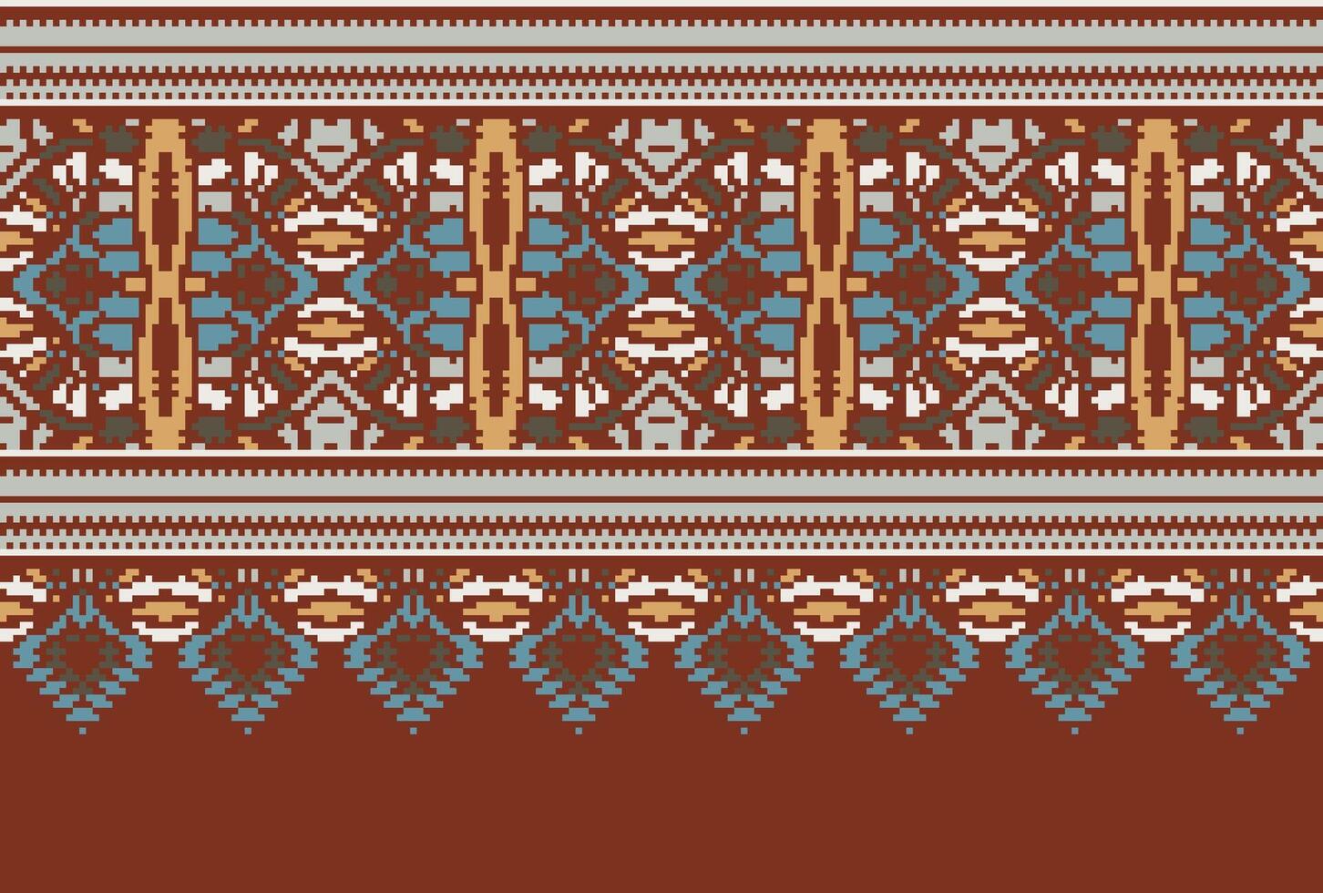 pixel Cruz ponto padronizar com floral projetos. tradicional Cruz ponto bordado. geométrico étnico padrão, bordado, têxtil ornamentação, tecido, mão costurado padrão, cultural costura vetor