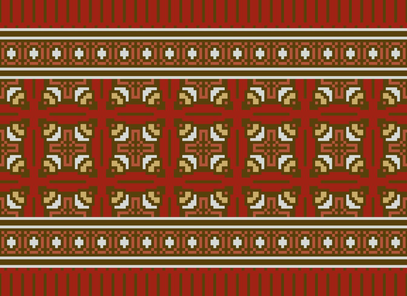 pixel Cruz ponto padronizar com floral projetos. tradicional Cruz ponto bordado. geométrico étnico padrão, bordado, têxtil ornamentação, tecido, mão costurado padrão, cultural costura vetor