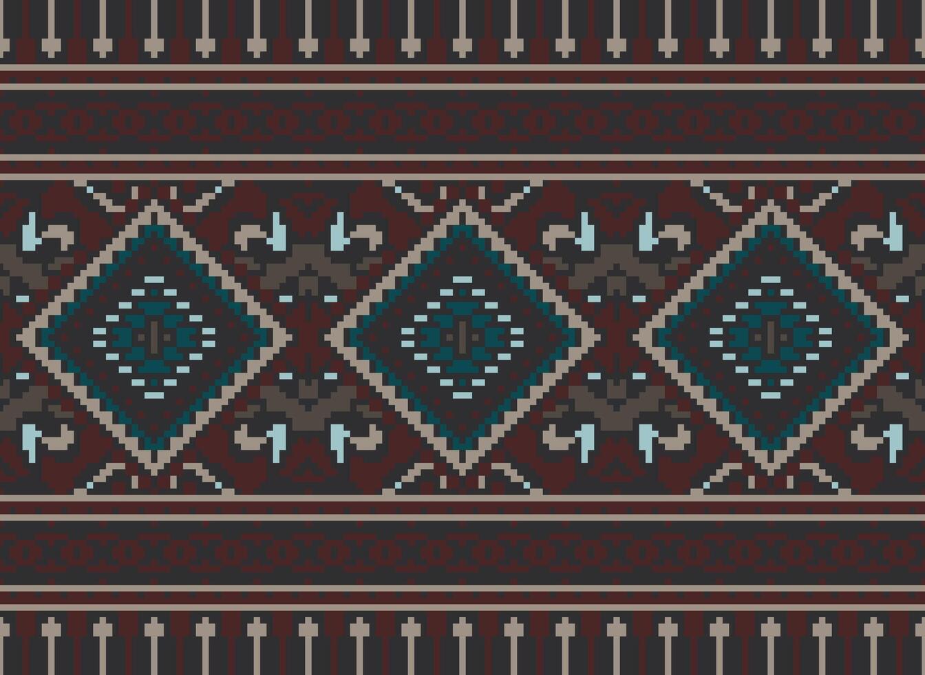 pixel Cruz ponto tradicional étnico padronizar paisley flor ikat fundo abstrato asteca africano indonésio indiano desatado padronizar para tecido impressão pano vestir tapete cortinas e sarongue vetor