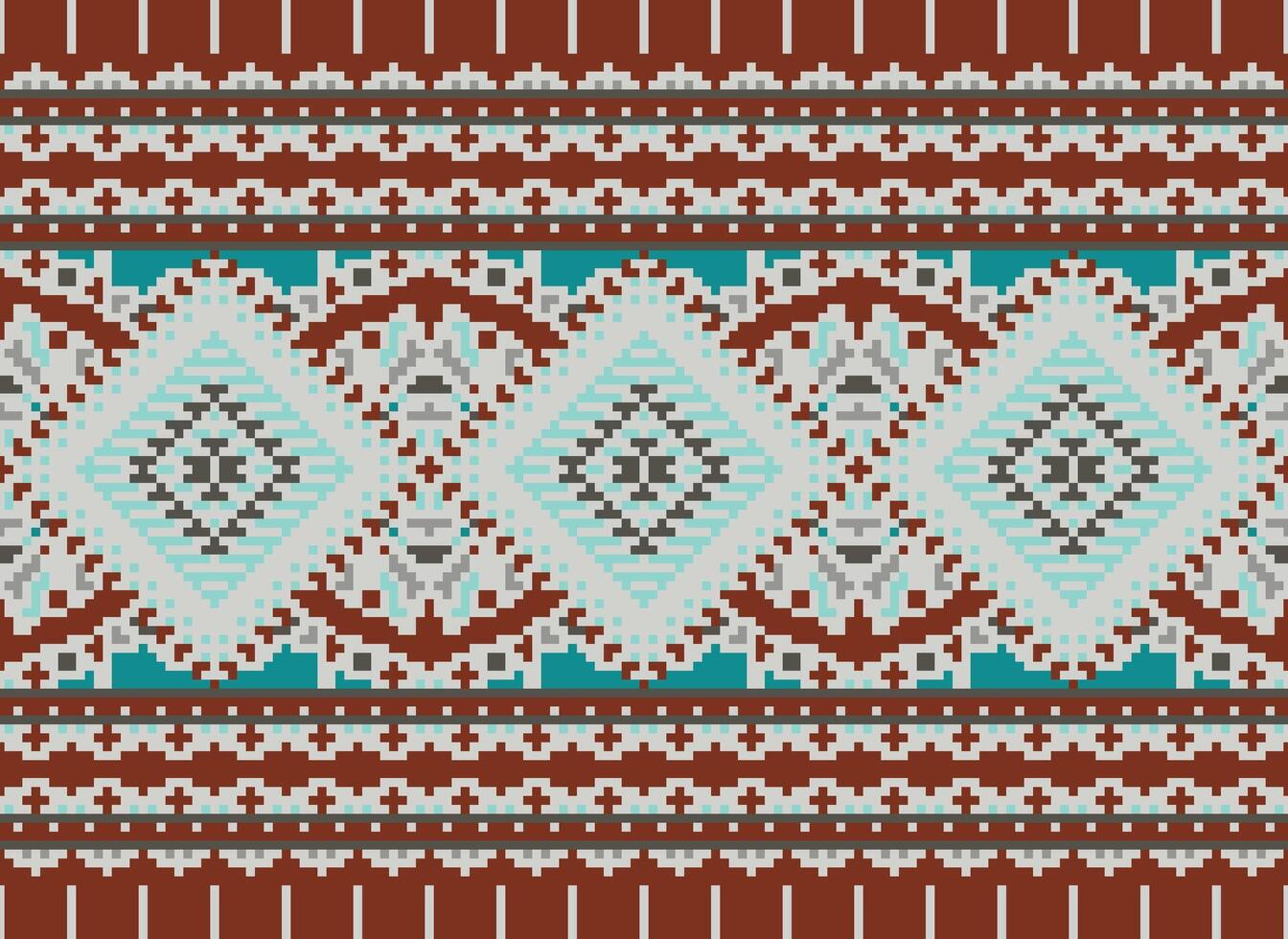 pixel Cruz ponto tradicional étnico padronizar paisley flor ikat fundo abstrato asteca africano indonésio indiano desatado padronizar para tecido impressão pano vestir tapete cortinas e sarongue vetor