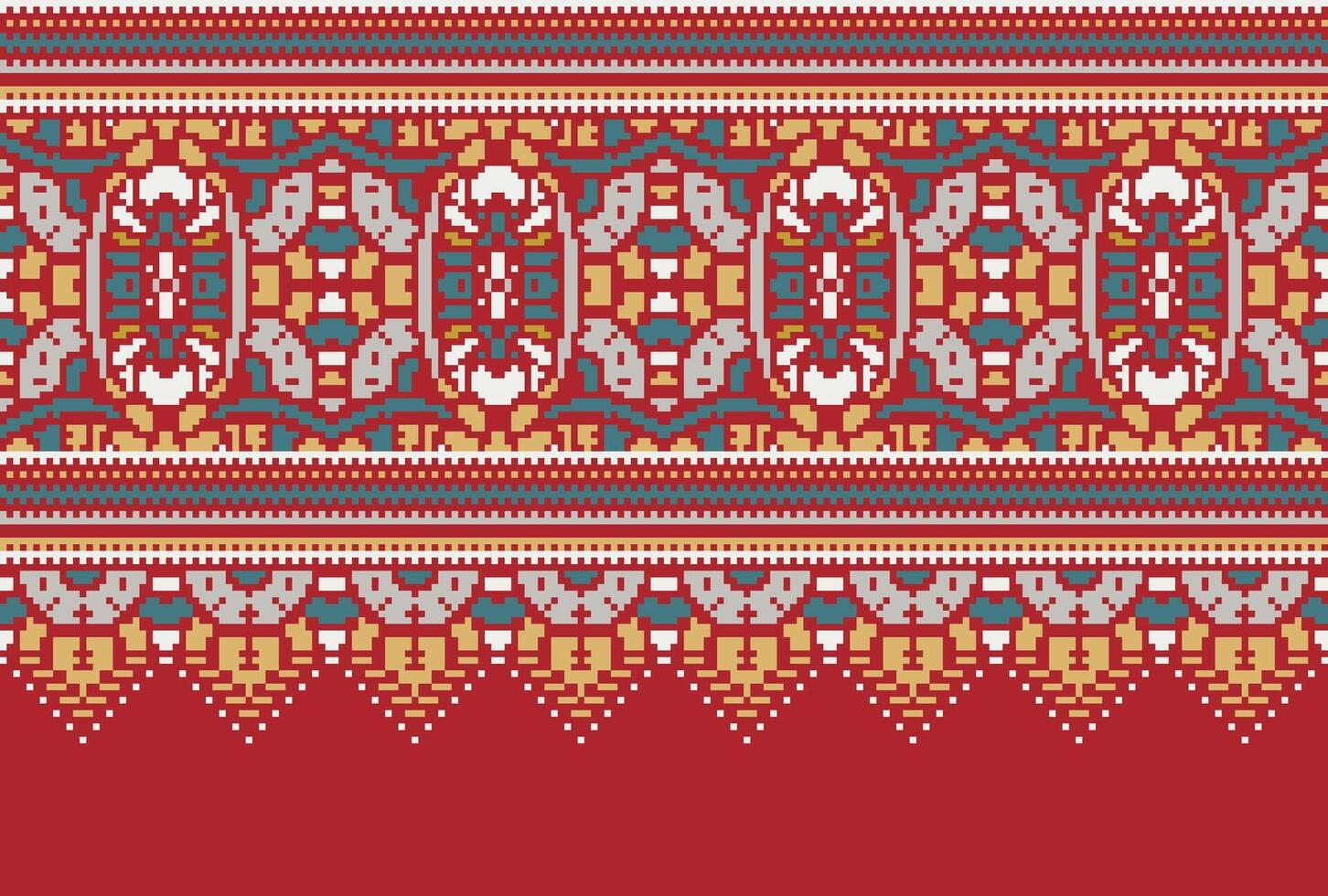 pixel Cruz ponto padronizar com floral projetos. tradicional Cruz ponto bordado. geométrico étnico padrão, bordado, têxtil ornamentação, tecido, mão costurado padrão, cultural costura vetor