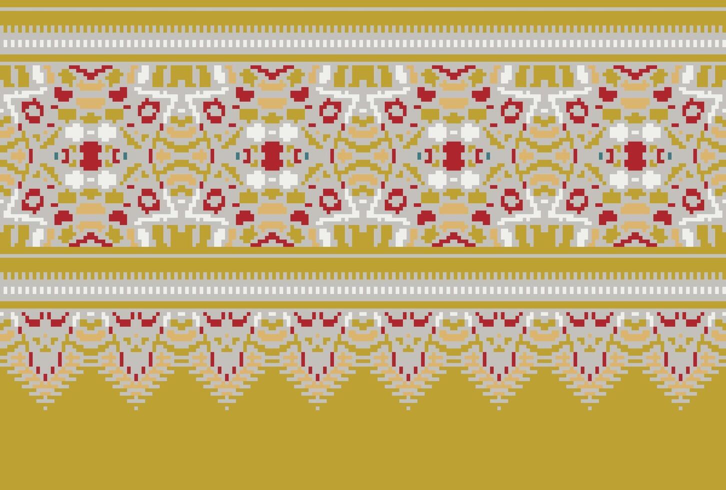pixel Cruz ponto padronizar com floral projetos. tradicional Cruz ponto bordado. geométrico étnico padrão, bordado, têxtil ornamentação, tecido, mão costurado padrão, cultural costura vetor