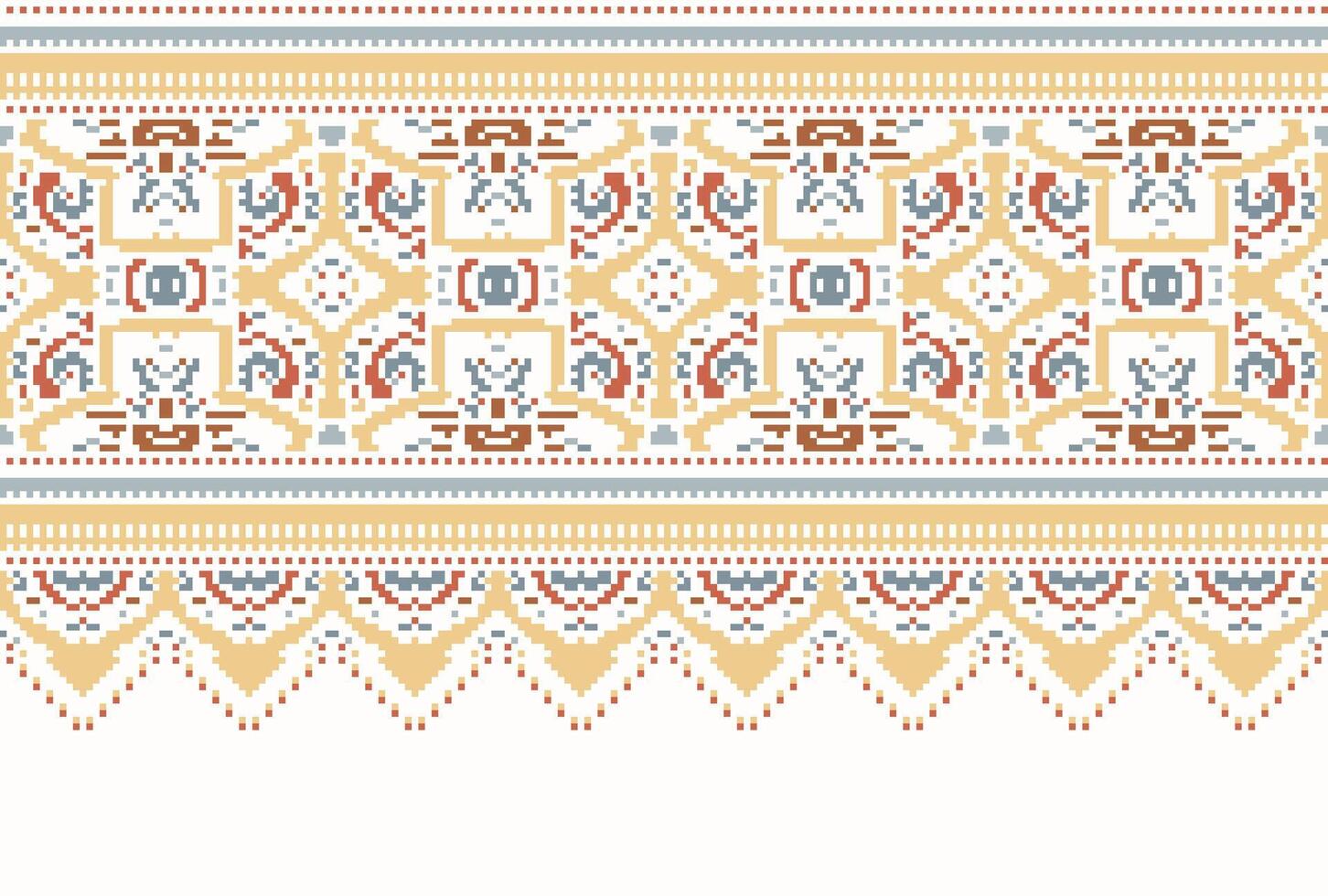 Cruz ponto bordado étnico padrão, vetor geométrico ornamentado fundo, Cruz ponto retro ziguezague estilo, azul e amarelo padronizar tricô contínuo, Projeto para têxtil, tecido, digital impressão