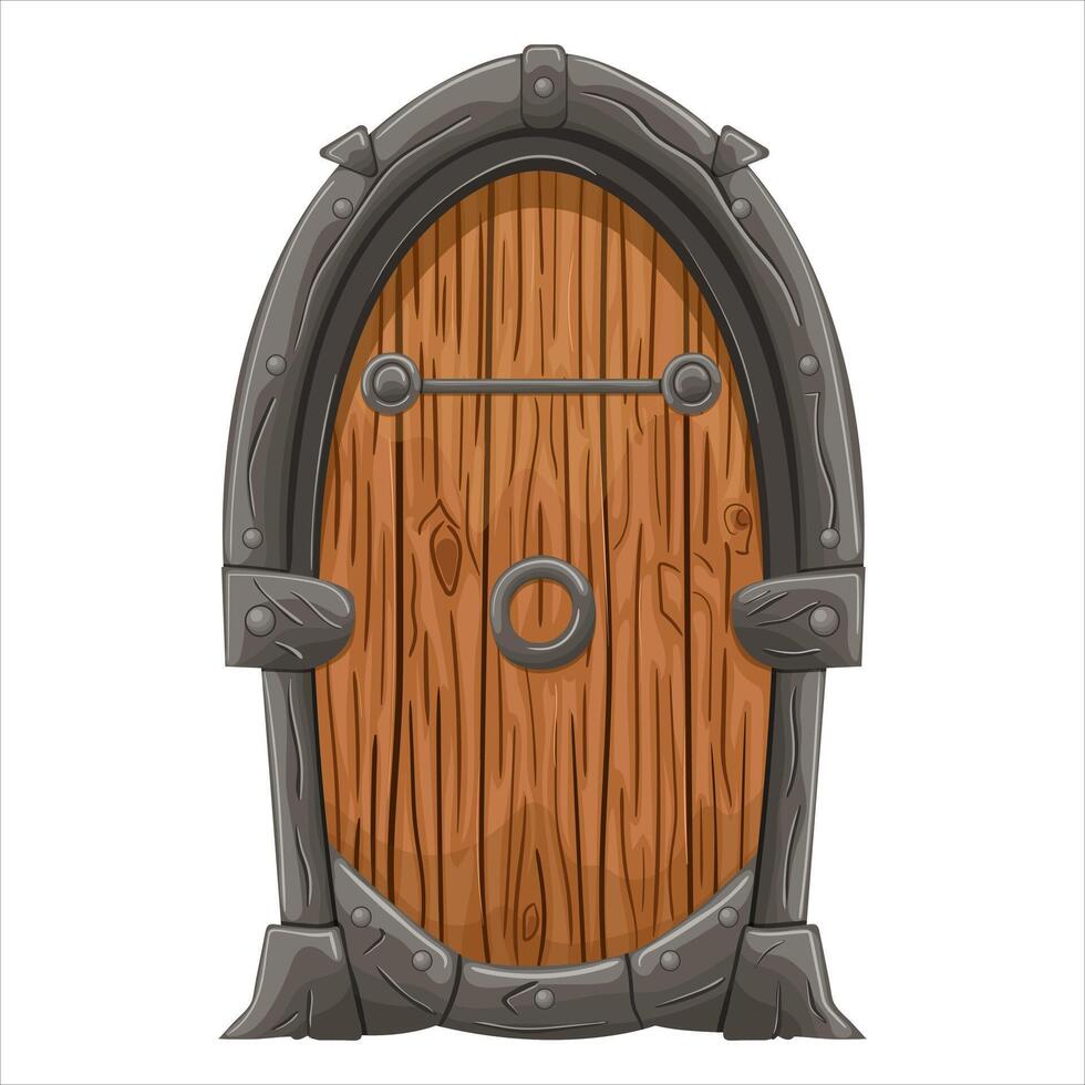 a velho conto de fadas porta com forjado elementos. uma porta com metal decorações. vetor ilustração em destaque em uma branco fundo.