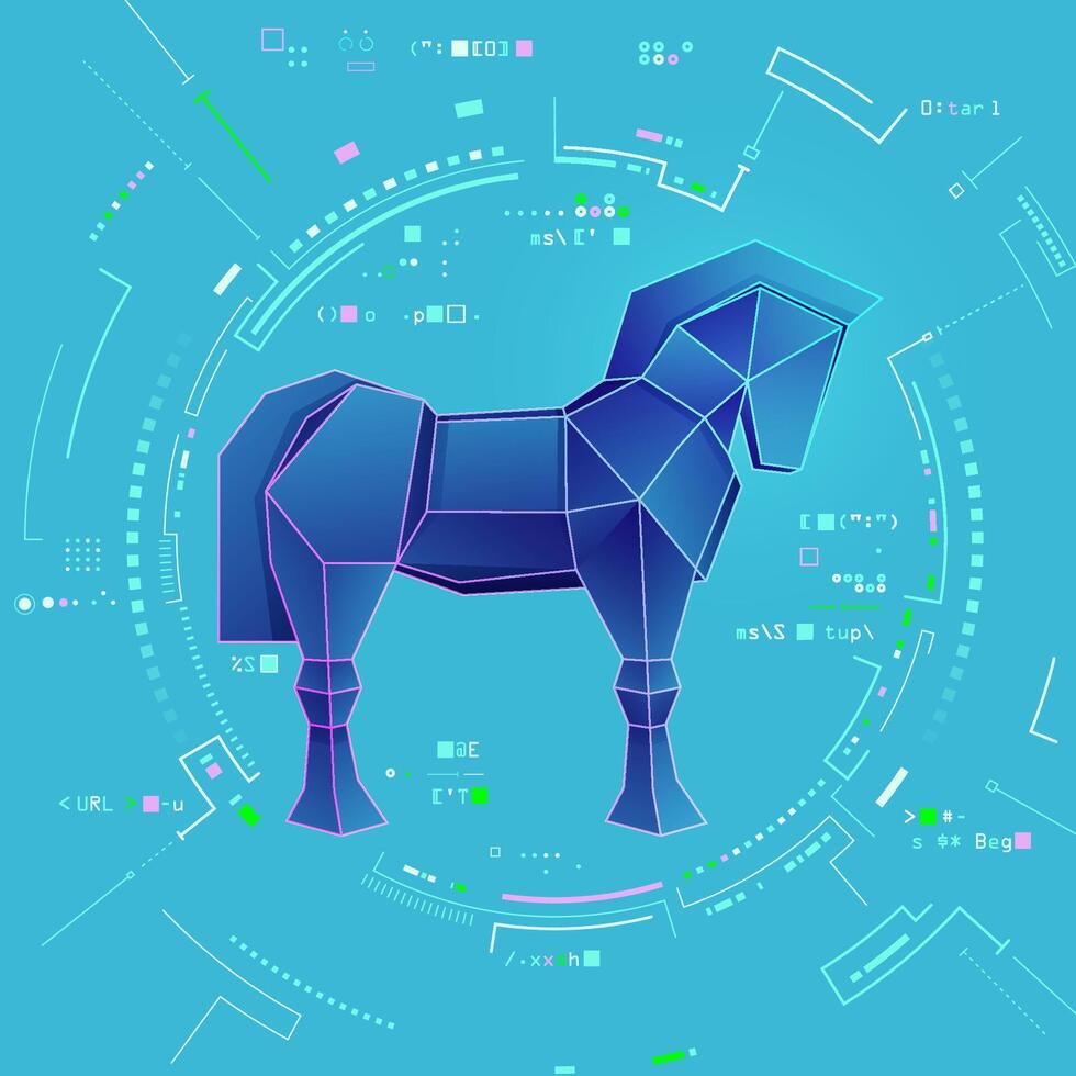 conceito do cyber ataque ou cyber guerra, gráfico do estrutura de arame trojan cavalo com programação elemento vetor