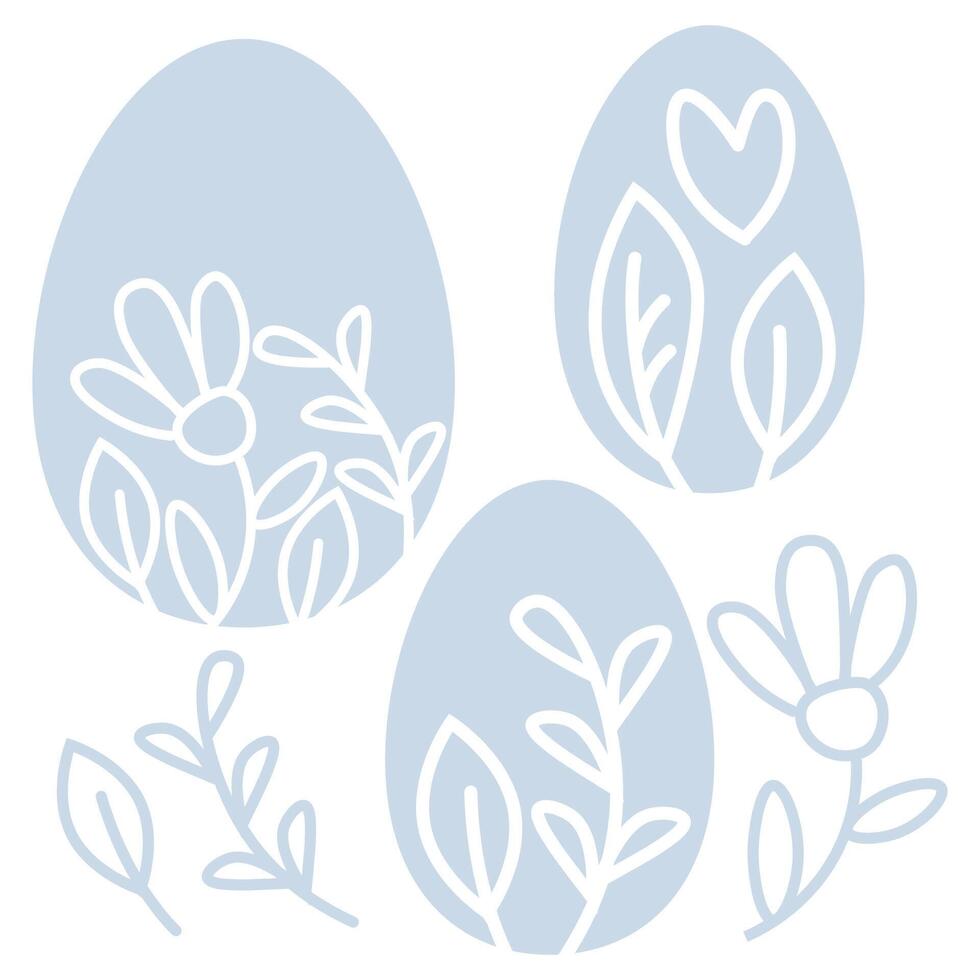 conjunto do delicado azul Páscoa ovos com cortar Fora flores vetor