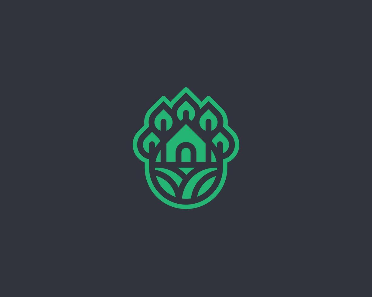 criativo moderno verde linha água solta com casa e árvore logotipo vetor