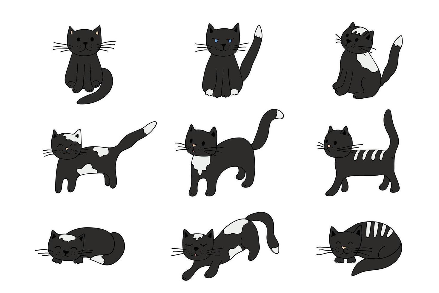 mão desenhado gato clipart. fofa animal rabisco conjunto vetor