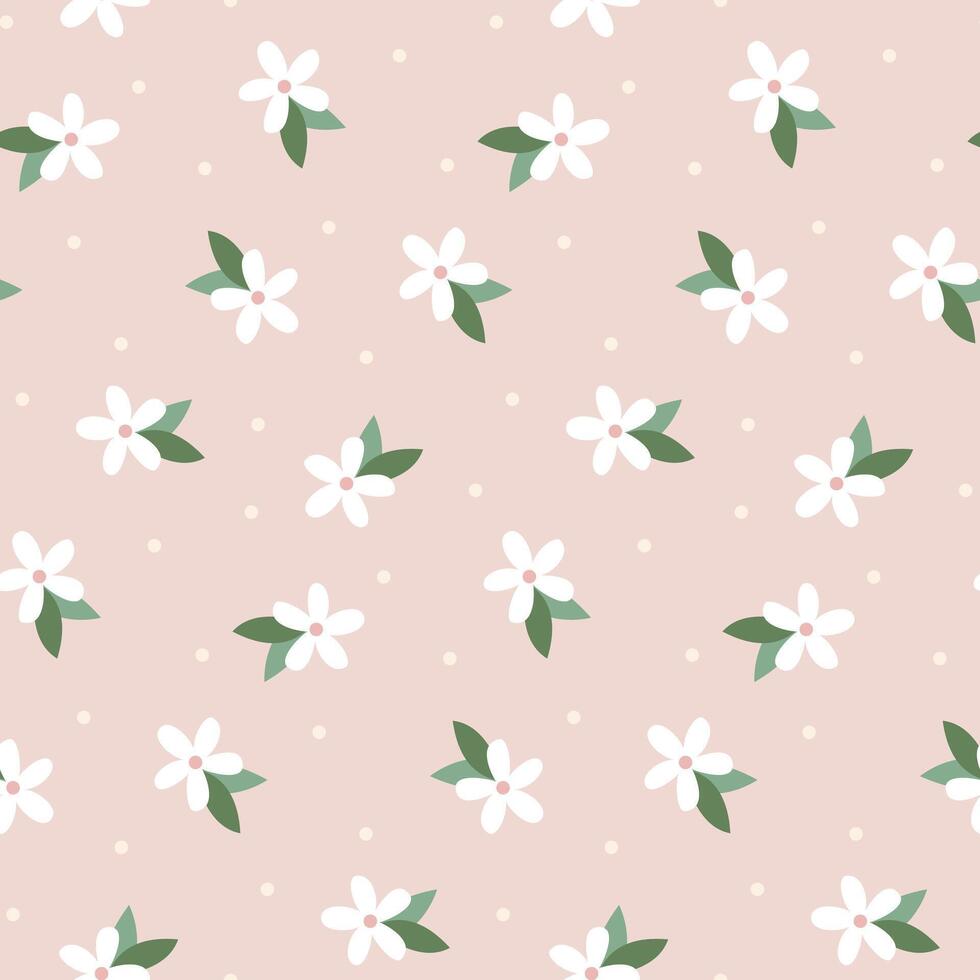 desatado padronizar com branco Primavera verão flores dentro plano estilo em pastel Rosa fundo. impressão para tecido, papel. vetor ilustração