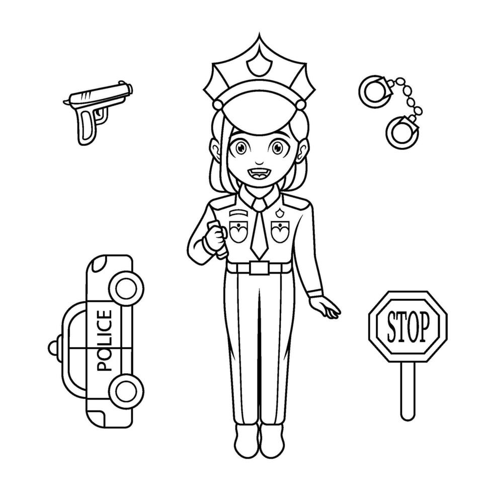 0170.epscute fêmea polícia Policial com equipamento conjunto vetor