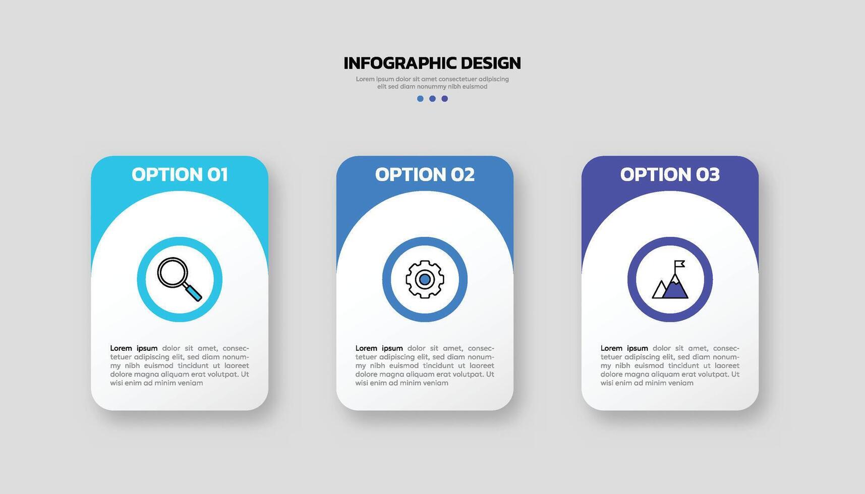 moderno infográfico Projeto modelo com 3 opções ou passos vetor