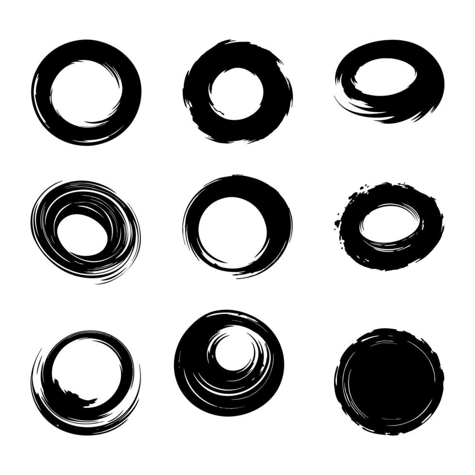 uma popular coleção do circular pinceladas dentro abstrato Preto pintura vetor