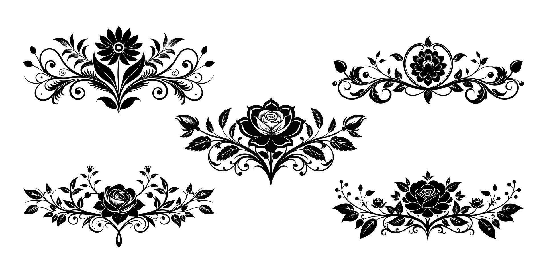 Preto floral divisores conjunto para vintage página decoração vetor