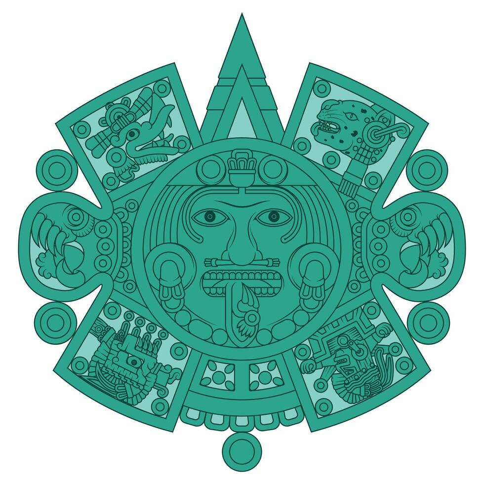 vetor Projeto do asteca calendário, monolítico disco do a antigo México, Sol pedra do a asteca civilização