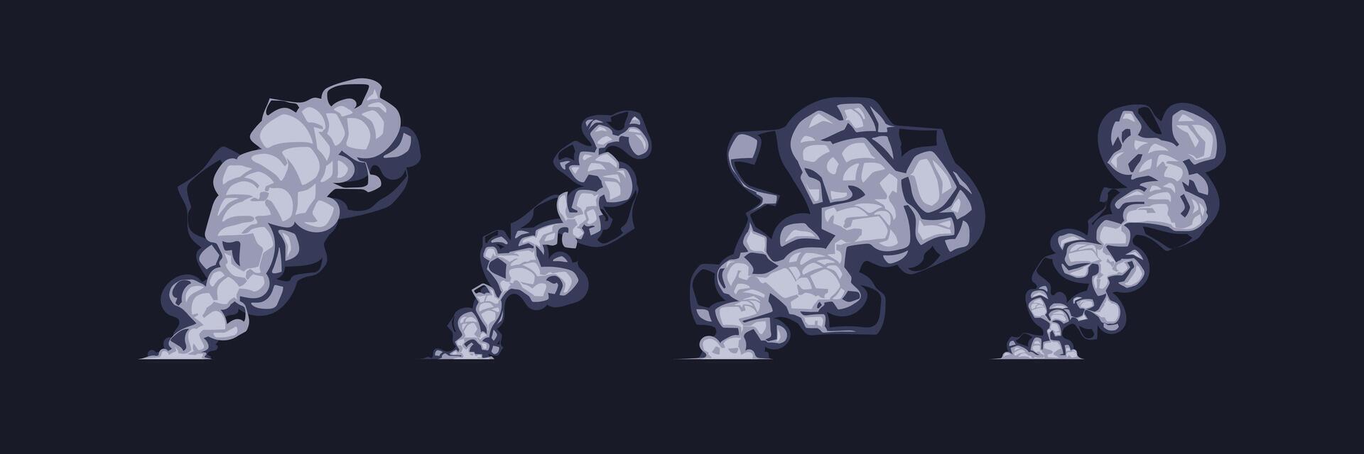 conjunto coleção do fumaça nuvem desenho animado, poeira luta animação névoa movimento jogos efeito, quadrinho vapor, gás explosão, explosão, smog movimento plano ilustração vetor