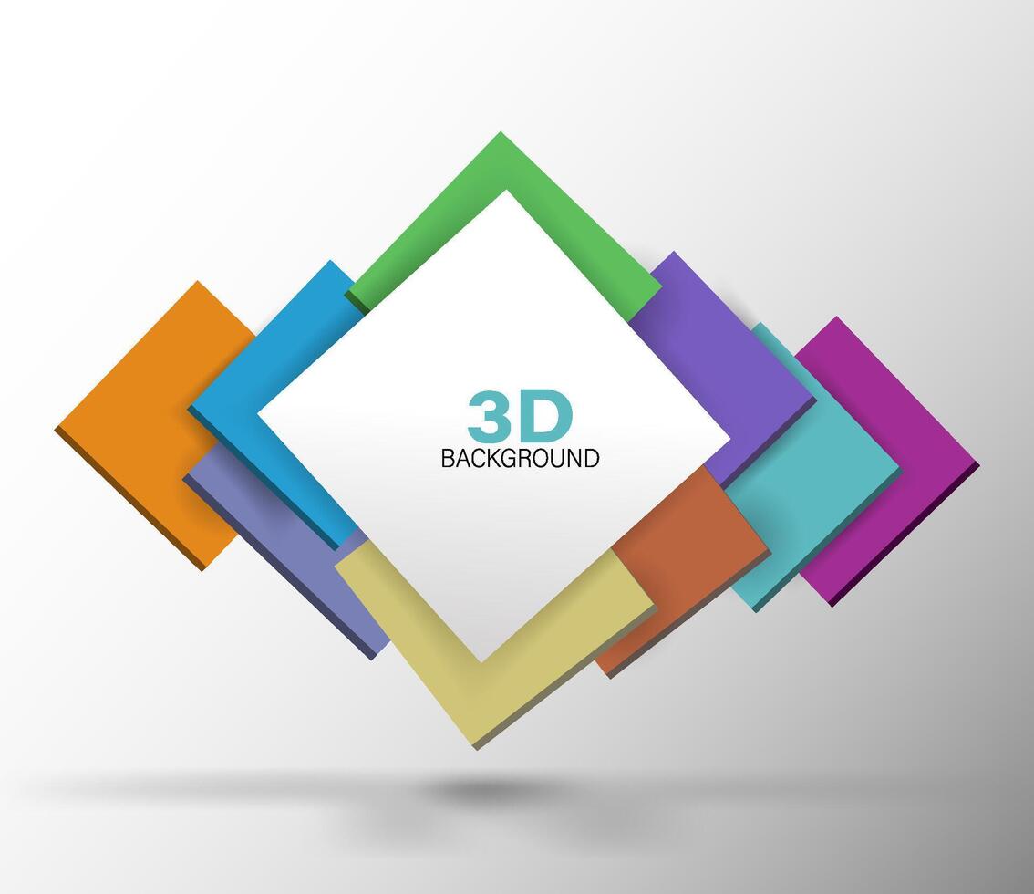 3d fundo multicolorido quadrado com branco fundo. vetor