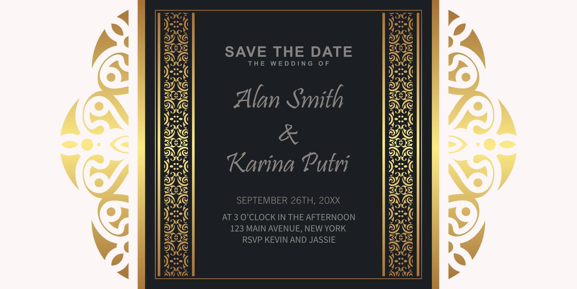 convites de casamento elegantes com designs de padrão ornamentais sofisticados vetor