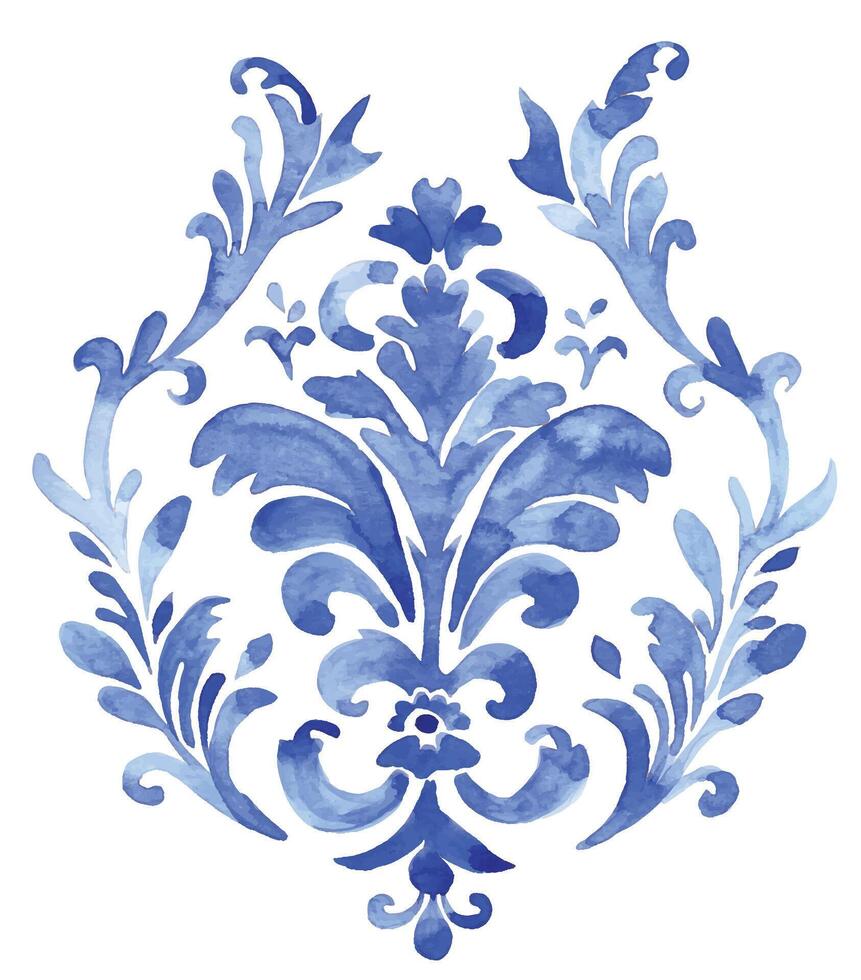 aguarela azul damasco ornamento. clássico vintage enfeite vetor