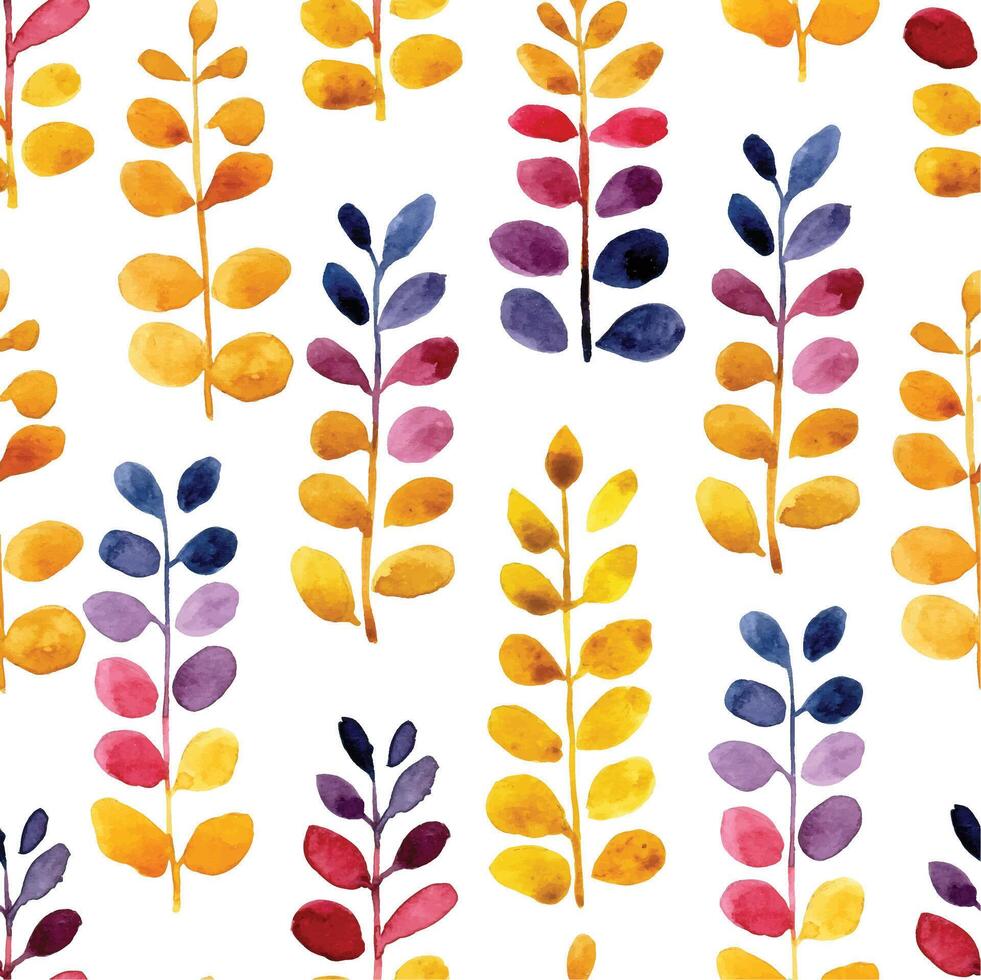 desatado padronizar com aguarela abstrato folhas dentro brilhante cores, amarelo, Rosa e azul vetor