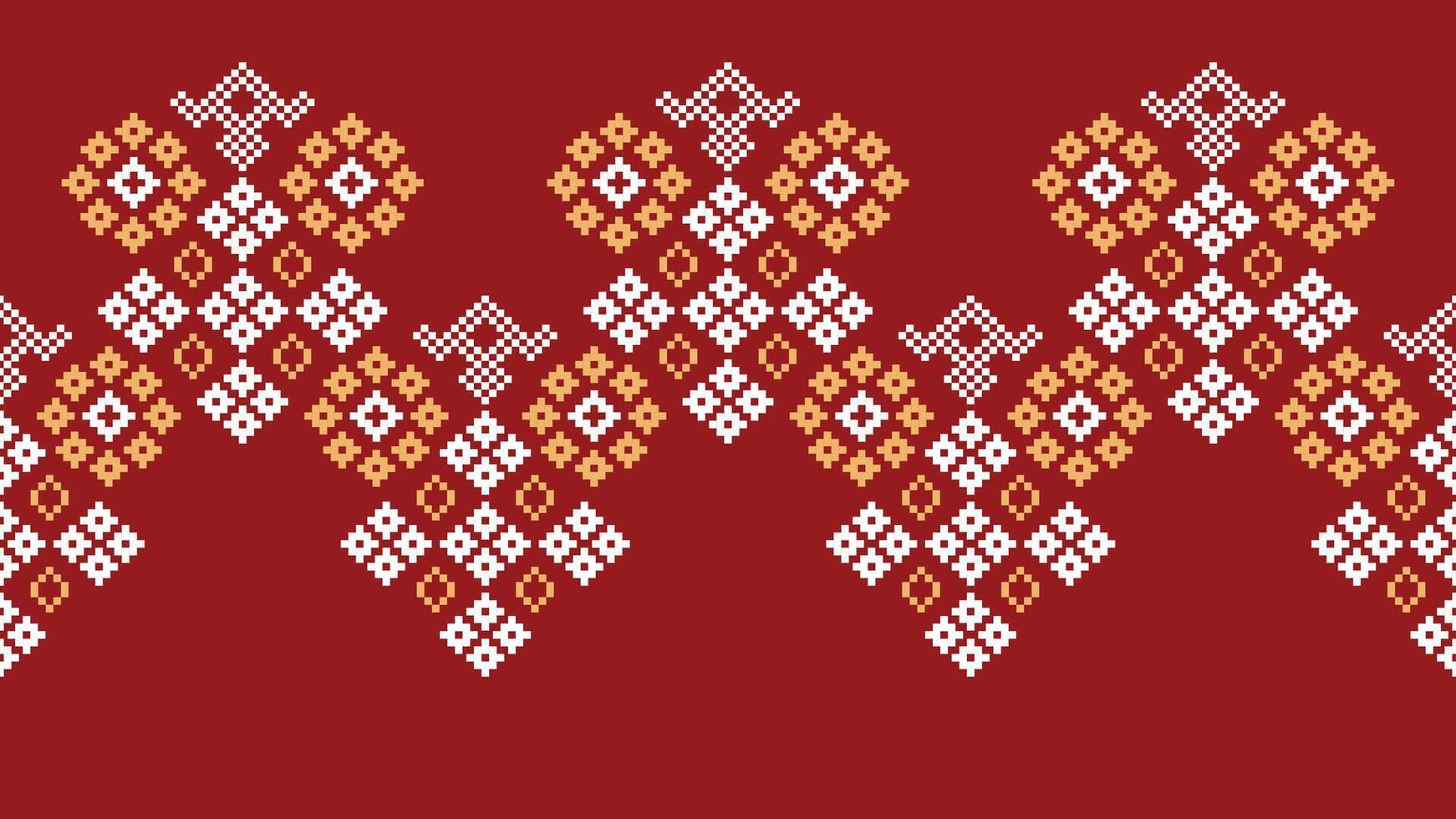 tradicional étnico motivos ikat geométrico tecido padronizar Cruz ponto.ikat bordado étnico oriental pixel vermelho fundo. resumo,vetor,ilustração. textura, natal, decoração, papel de parede. vetor