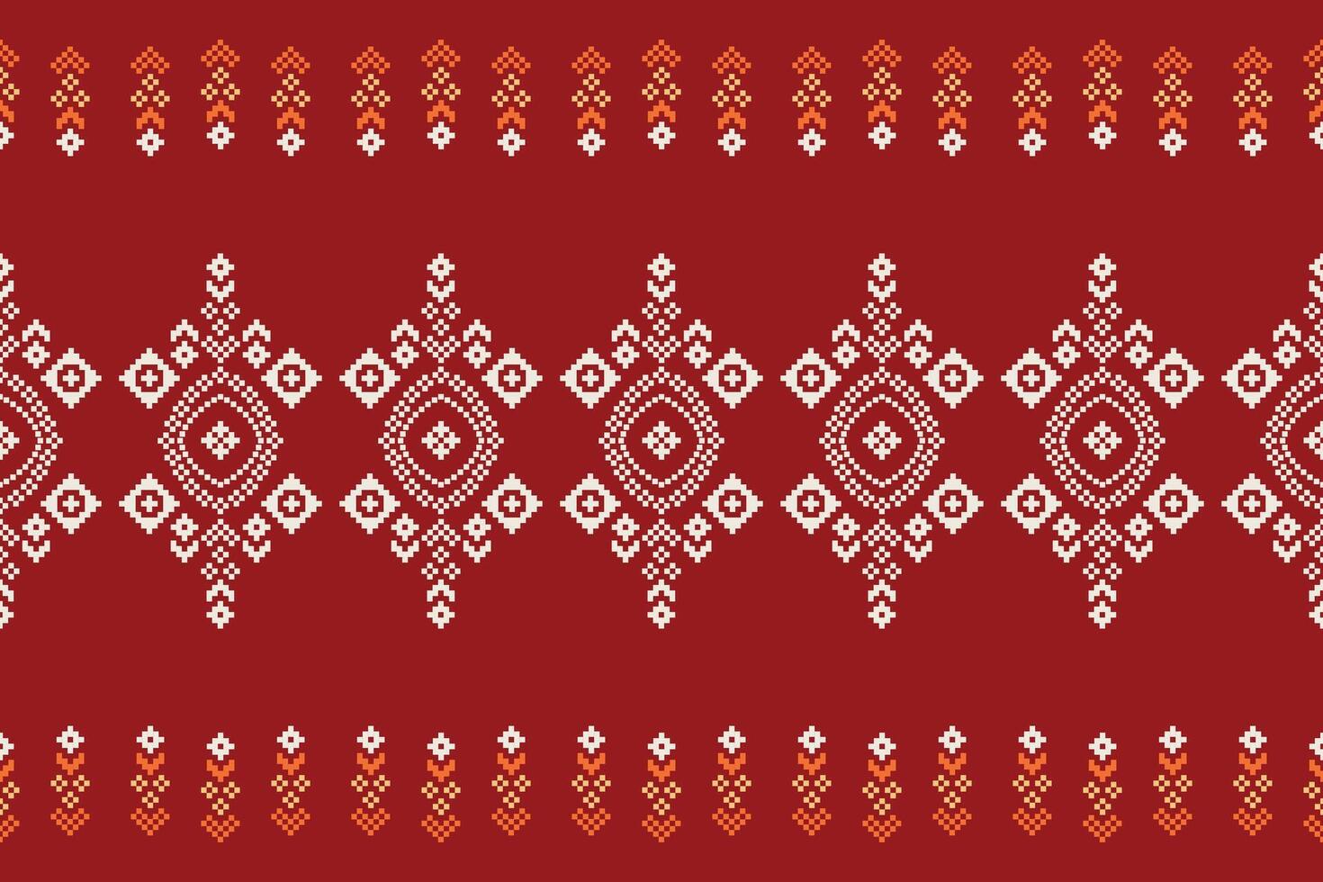tradicional étnico motivos ikat geométrico tecido padronizar Cruz ponto.ikat bordado étnico oriental pixel vermelho fundo. resumo,vetor,ilustração. textura, natal, decoração, papel de parede. vetor