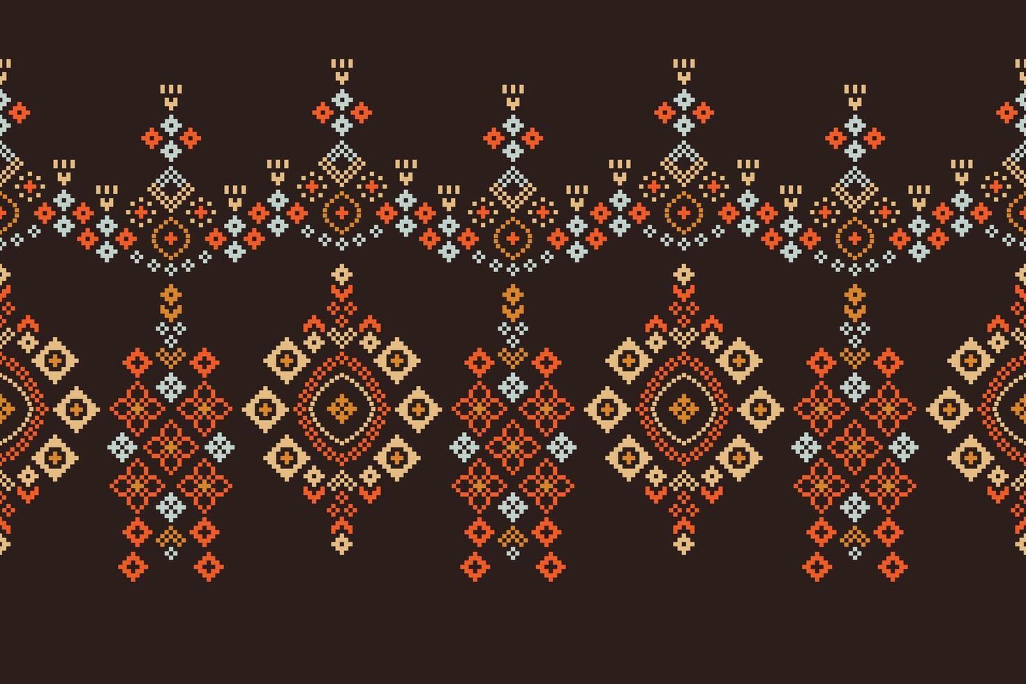 tradicional étnico motivos ikat geométrico tecido padronizar Cruz ponto.ikat bordado étnico oriental pixel Castanho fundo. resumo,vetor,ilustração. textura, lenço, decoração, papel de parede. vetor