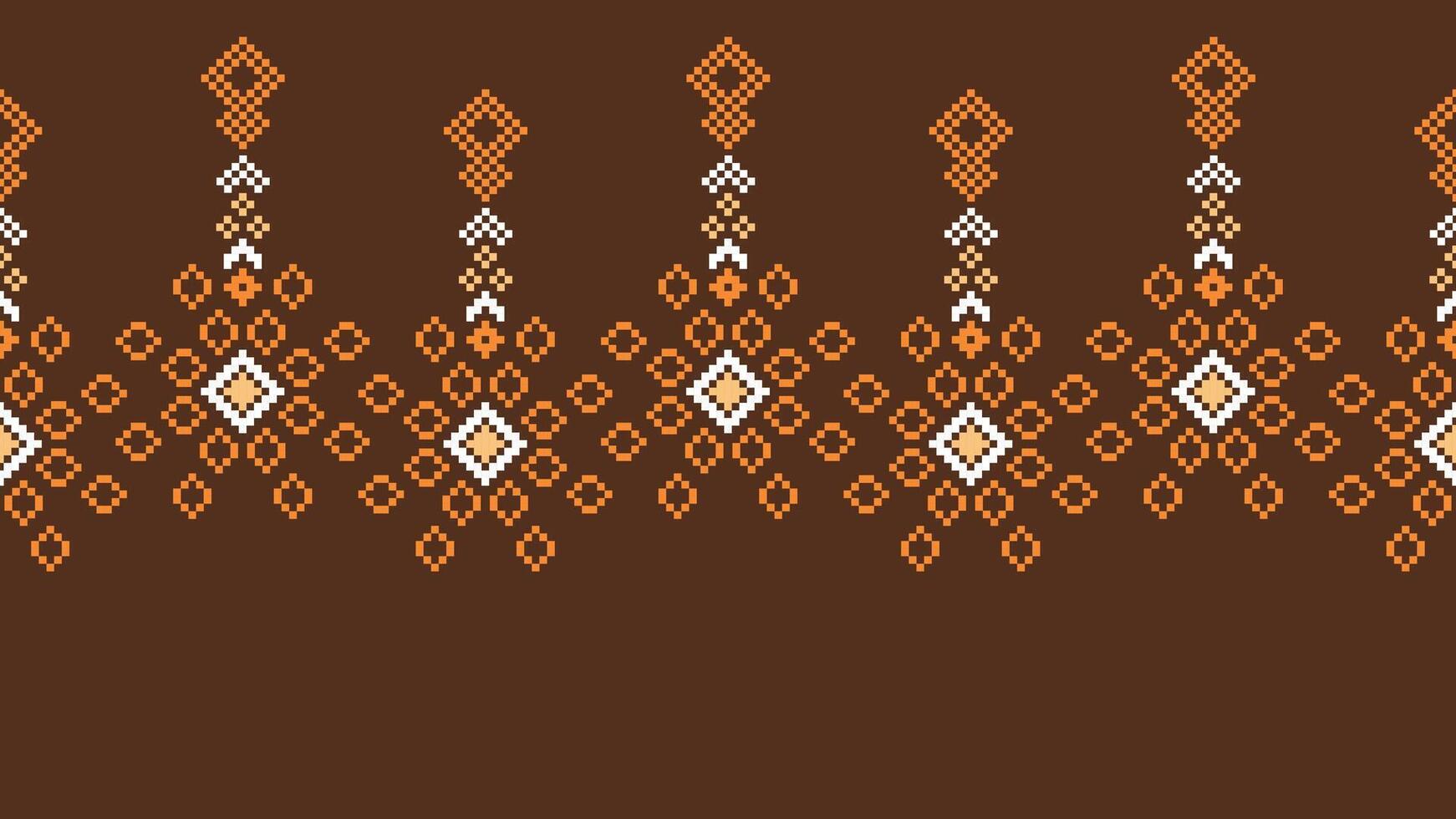 tradicional étnico motivos ikat geométrico tecido padronizar Cruz ponto.ikat bordado étnico oriental pixel Castanho fundo. resumo,vetor,ilustração. textura, lenço, decoração, papel de parede. vetor