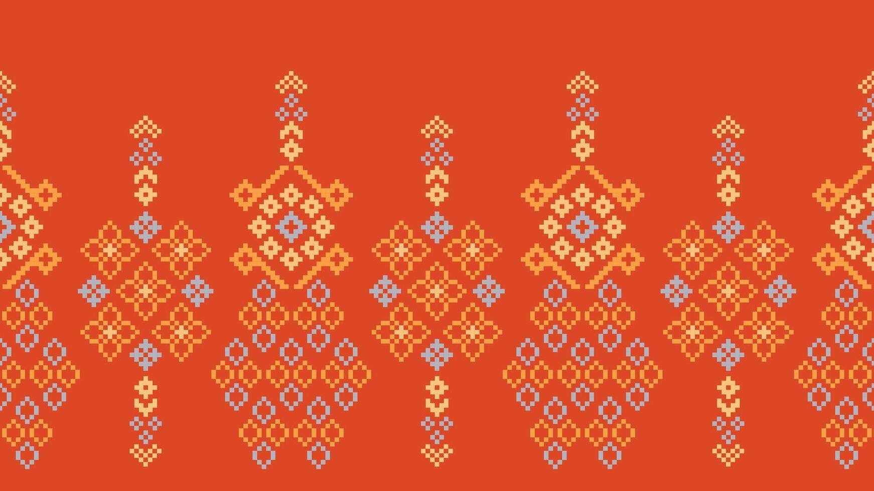 tradicional étnico motivos ikat geométrico tecido padronizar Cruz ponto.ikat bordado étnico oriental pixel laranja background.abstract, vetor, ilustração. textura, lenço, decoração, papel de parede. vetor