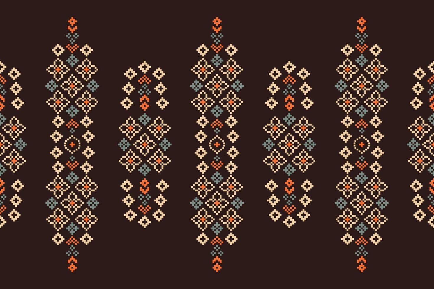 tradicional étnico motivos ikat geométrico tecido padronizar Cruz ponto.ikat bordado étnico oriental pixel Castanho fundo. resumo,vetor,ilustração. textura, lenço, decoração, papel de parede. vetor