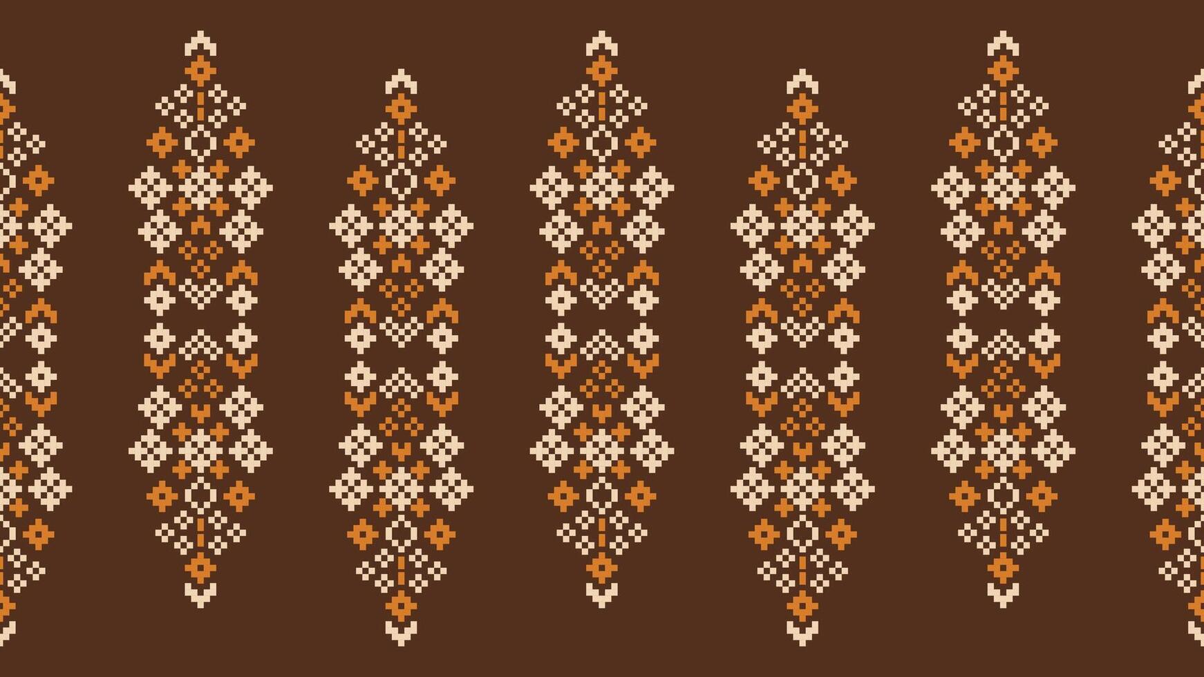 tradicional étnico motivos ikat geométrico tecido padronizar Cruz ponto.ikat bordado étnico oriental pixel Castanho fundo. resumo,vetor,ilustração. textura, lenço, decoração, papel de parede. vetor